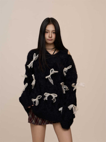 Red Bow Design Sense Idle Style Sweater