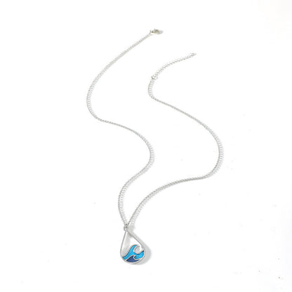 Tidal Blue Stainless Steel Necklace And Earrings Suite