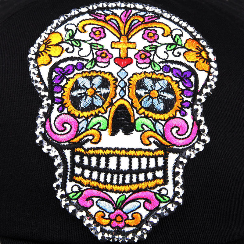 Skull Embroidery Applique Diamond Baseball Cap Korean Style