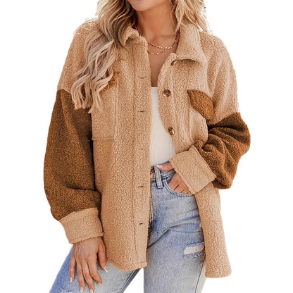 Women's Autumn And Winter Camel Lamb Wool Coat