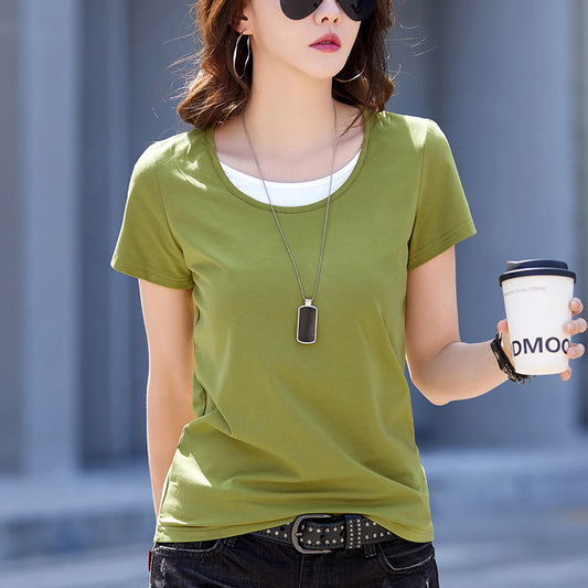 Fake Two-piece Top Women's Round Neck Short Sleeve T-shirt Women