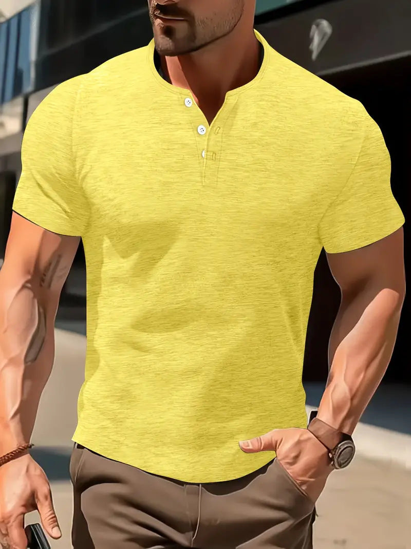 Men's Solid Color Casual Fashion Short Sleeved Shirt