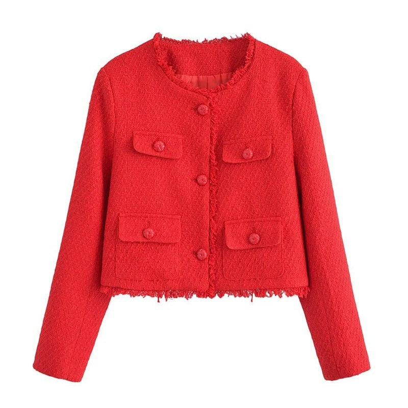 Solid Color Fashion All-match Woolen Jacket