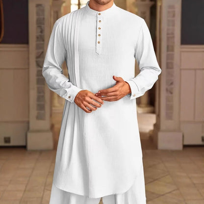 Men's Button Cotton Linen Shirt Robe