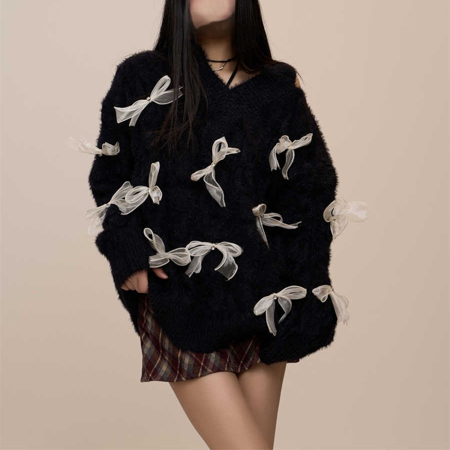 Red Bow Design Sense Idle Style Sweater