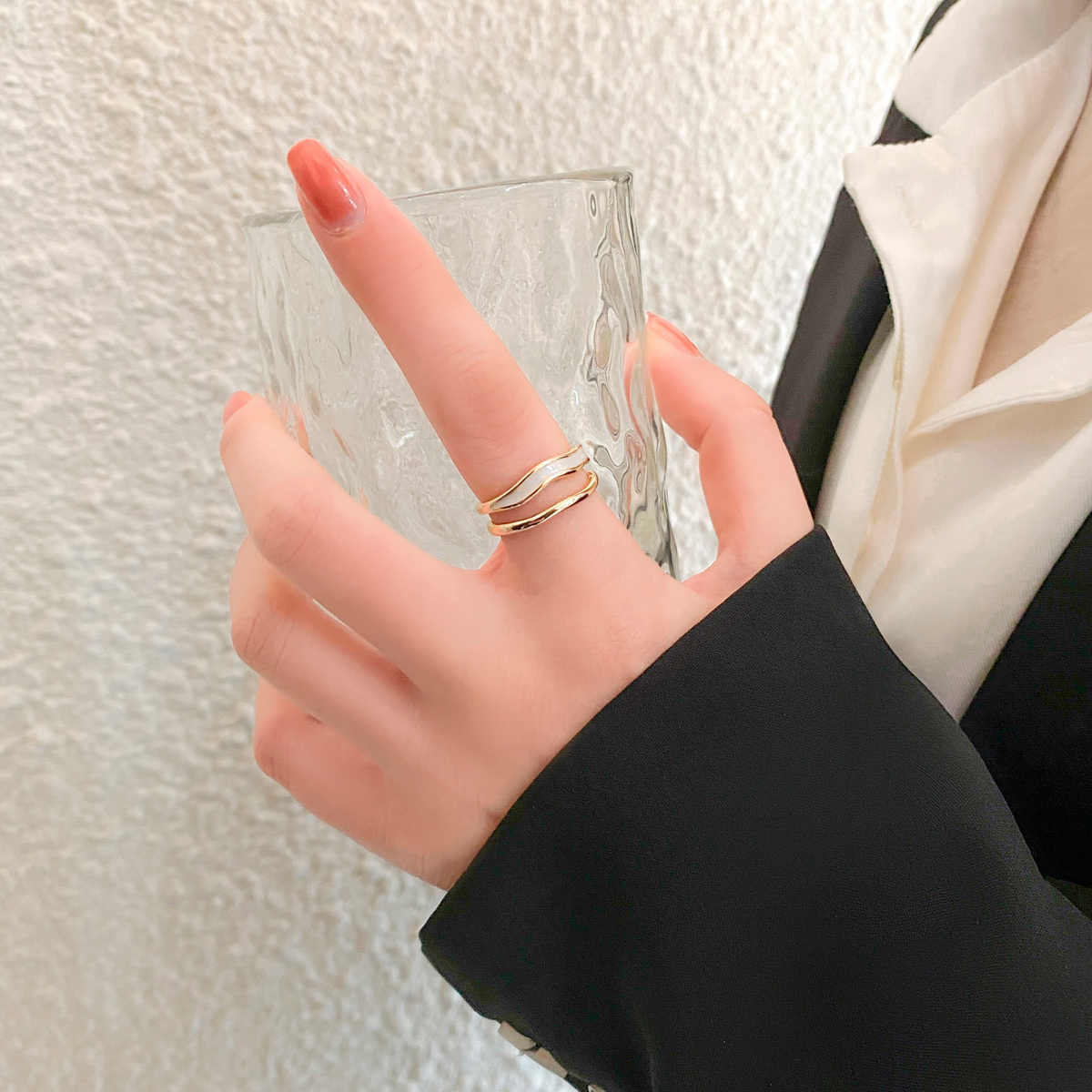 White Drip Glazed Ring Female Fashionable Index Finger Ring