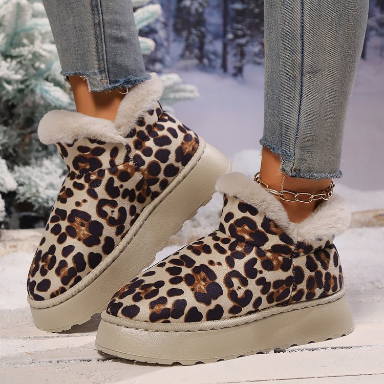 Thickened Bread Shoes Fleece-lined Warm Pedal Cross-border Leopard Print Cotton Boots