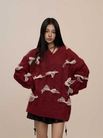 Red Bow Design Sense Idle Style Sweater