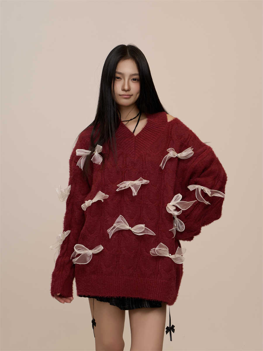 Red Bow Design Sense Idle Style Sweater