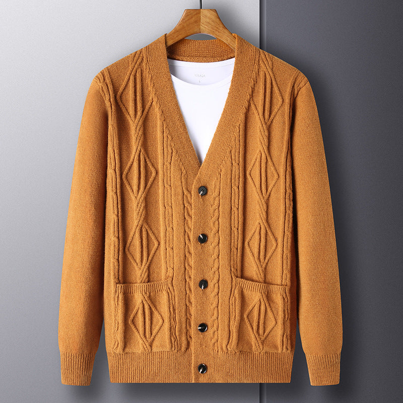 Knitted Cardigan Rhombus Loose Casual Sweater Coat Men