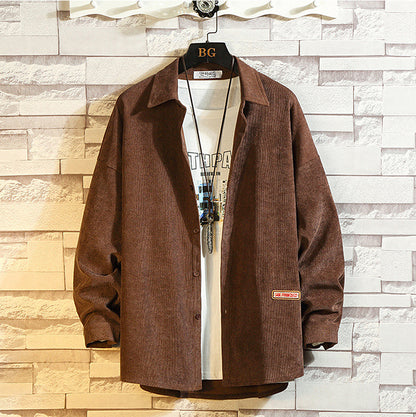 Retro Corduroy Shirt Loose Long Sleeve Men