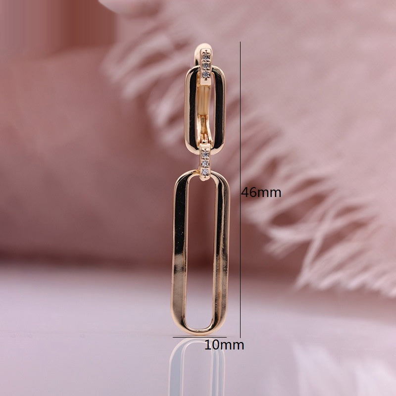 Micro-inlaid Natural Zircon Long Dangle Hollow Rose Gold Earrings