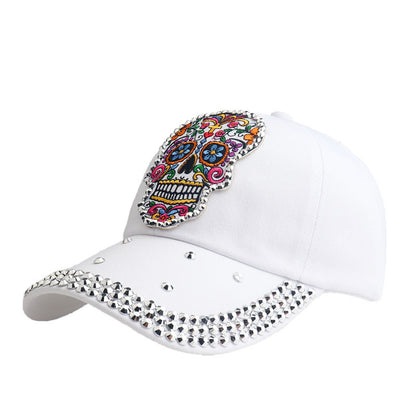 Skull Embroidery Applique Diamond Baseball Cap Korean Style