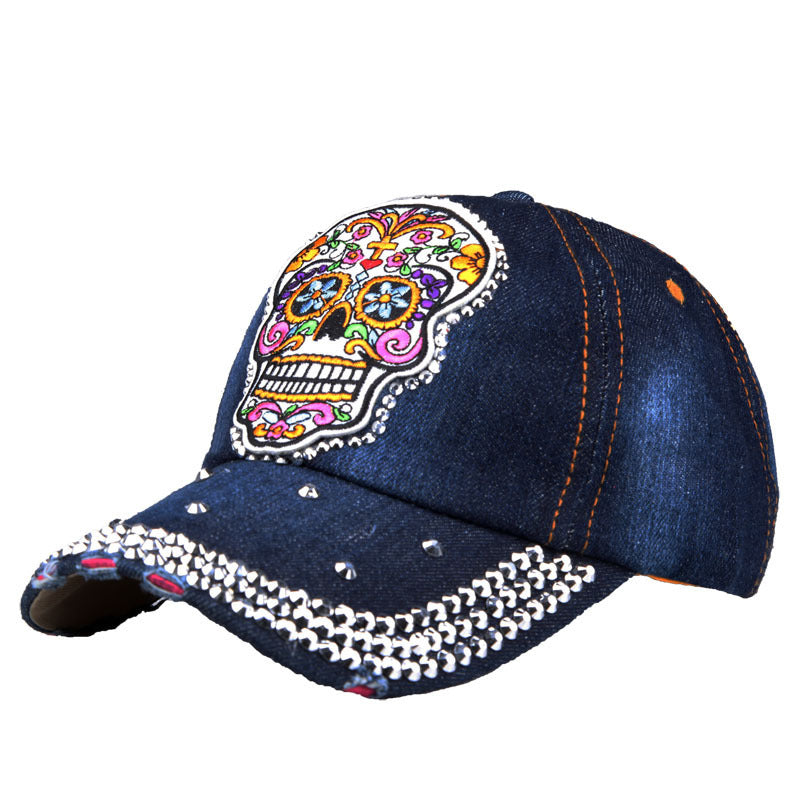 Skull Embroidery Applique Diamond Baseball Cap Korean Style