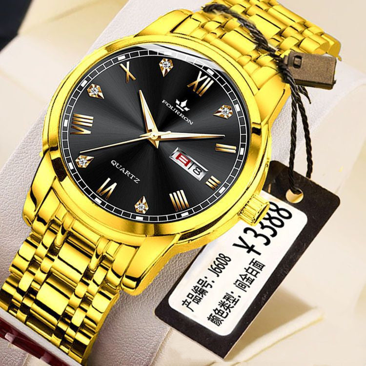 New Luminous Double Calendar Quartz Stainless Steel Waterproof Men's Watch With Watch