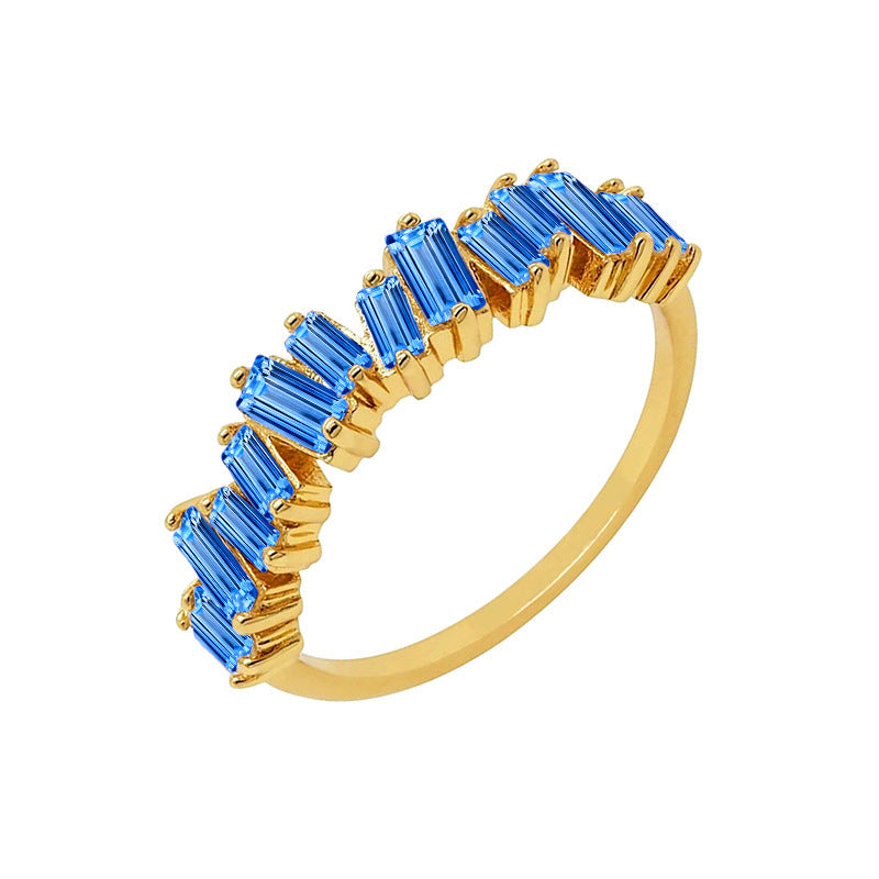 Micro-inlaid Color Zircon Copper Ring 18K Gold Geometric Fashion