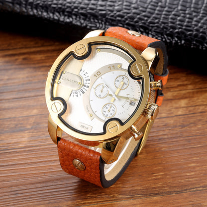 Large Dial Quartz Watch Calendar Belt Style Men's Wrist Watch