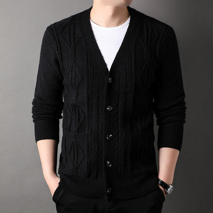 Knitted Cardigan Rhombus Loose Casual Sweater Coat Men