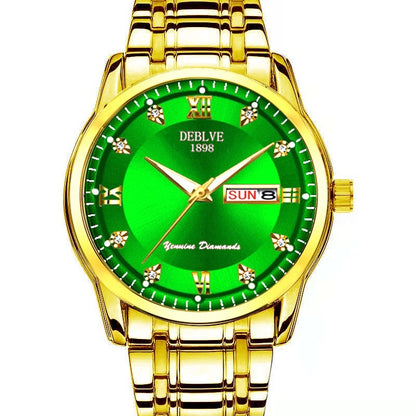 Fashion Alloy Steel Belt Waterproof Luminous Men's Dual Calendar Watch