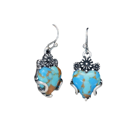 Vintage Floral And Heart-shaped Turquoise Earrings