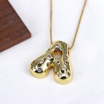 Gold-plated Balloon Bubble Inlaid Zirconium 26 Letter Pendant Necklace