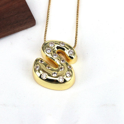 Gold-plated Balloon Bubble Inlaid Zirconium 26 Letter Pendant Necklace