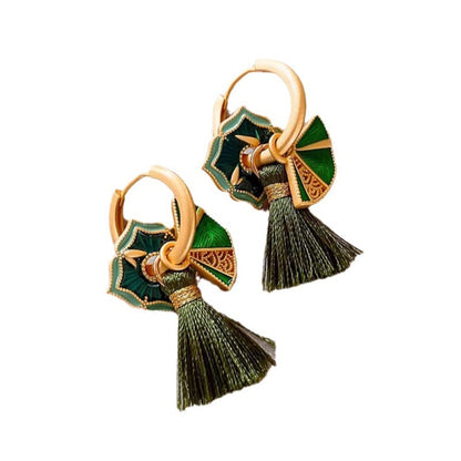 Ethnic Style Flower Fan-shaped Tassel Earrings