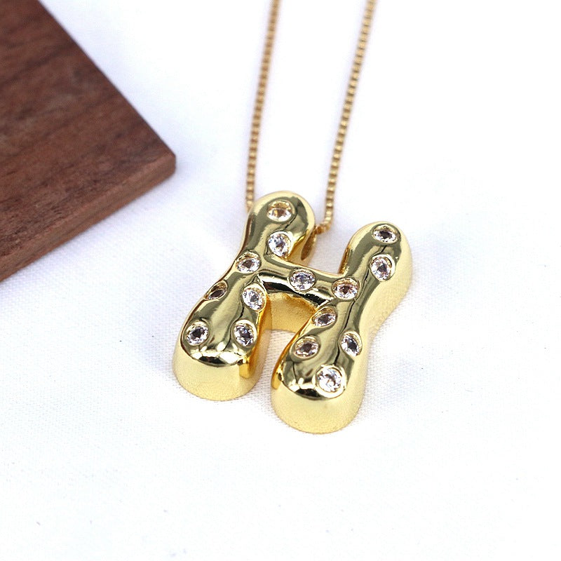 Gold-plated Balloon Bubble Inlaid Zirconium 26 Letter Pendant Necklace