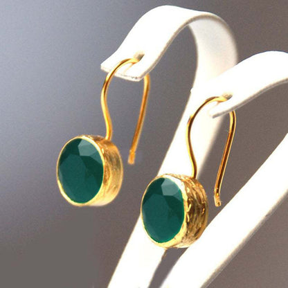 Simple Retro Green Gem Pendant Earrings