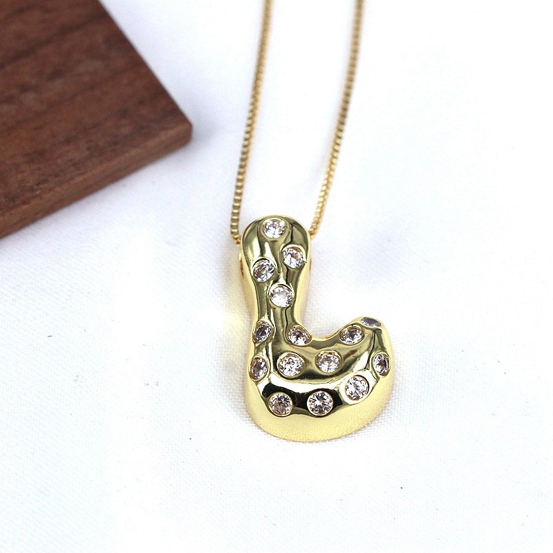 Gold-plated Balloon Bubble Inlaid Zirconium 26 Letter Pendant Necklace