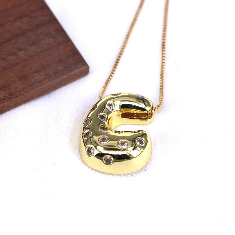 Gold-plated Balloon Bubble Inlaid Zirconium 26 Letter Pendant Necklace