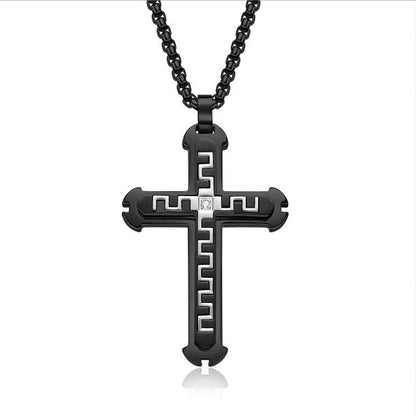 Men's Titanium Steel Two-tone Inlaid Cross Pendant