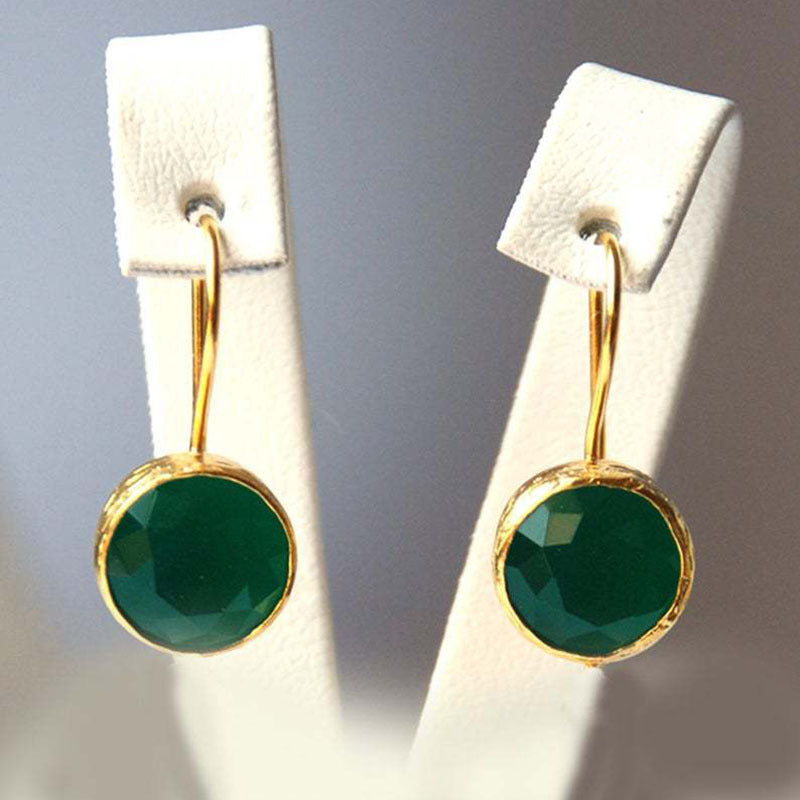 Simple Retro Green Gem Pendant Earrings