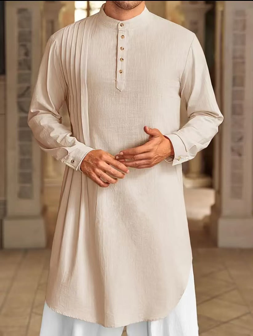 Men's Button Cotton Linen Shirt Robe