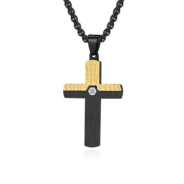 Men's Titanium Steel Two-tone Inlaid Cross Pendant