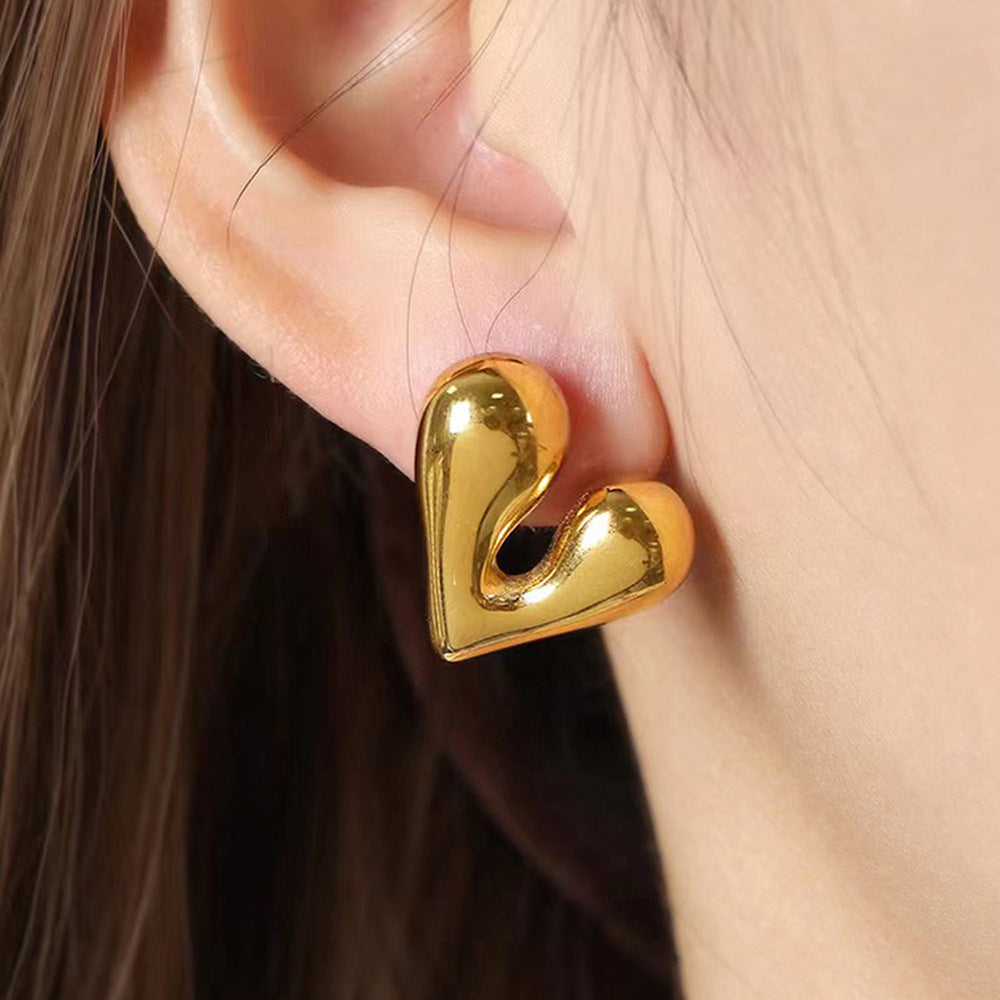 Stainless Steel Personalized Liquid Heart-shaped Ear Studs