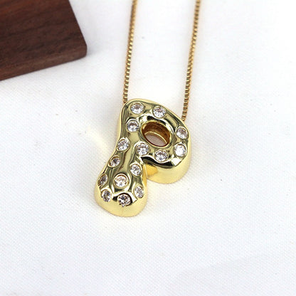 Gold-plated Balloon Bubble Inlaid Zirconium 26 Letter Pendant Necklace