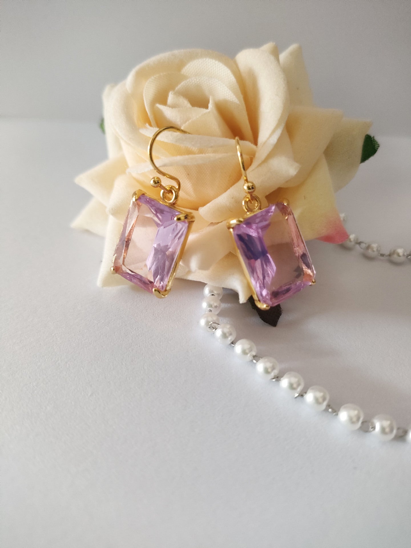 Purple Crystal Square Cut Earrings Fashion Earrings