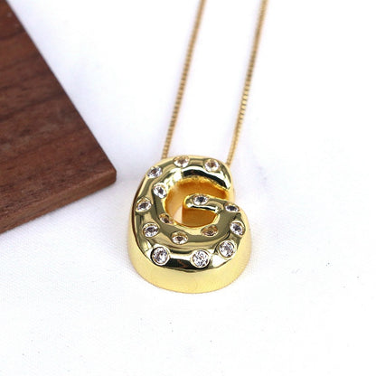 Gold-plated Balloon Bubble Inlaid Zirconium 26 Letter Pendant Necklace