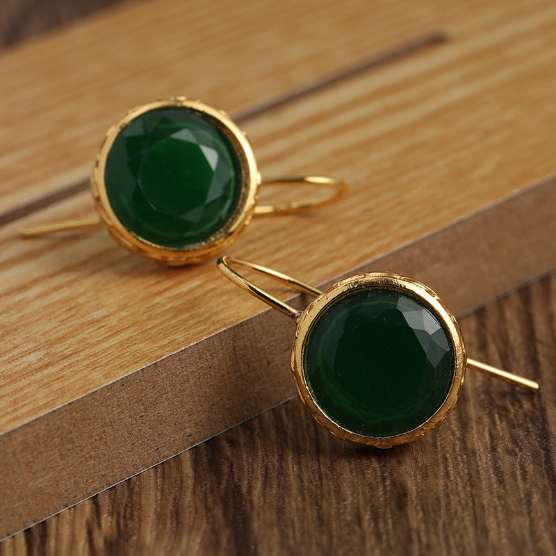 Simple Retro Green Gem Pendant Earrings