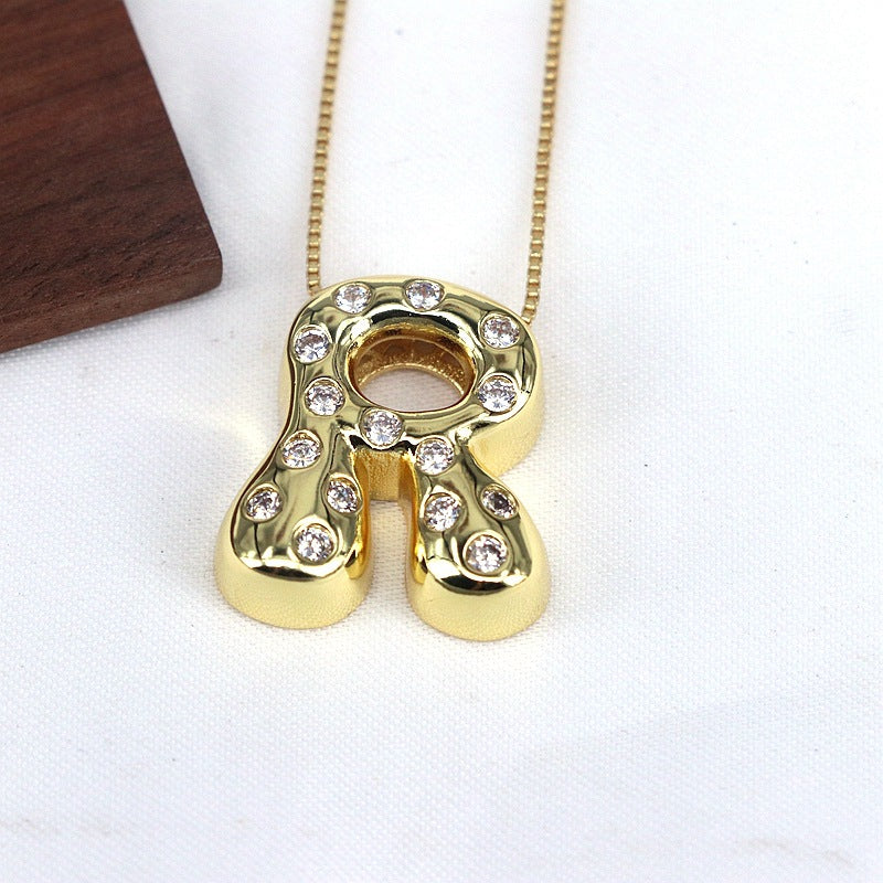 Gold-plated Balloon Bubble Inlaid Zirconium 26 Letter Pendant Necklace