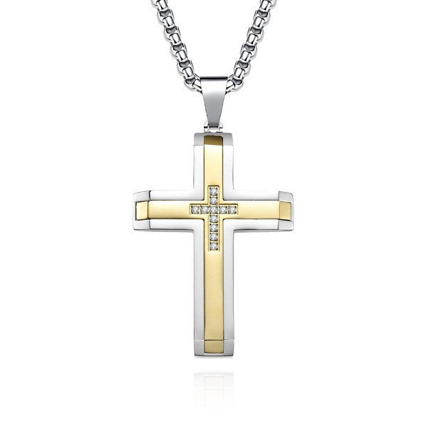 Men's Titanium Steel Two-tone Inlaid Cross Pendant