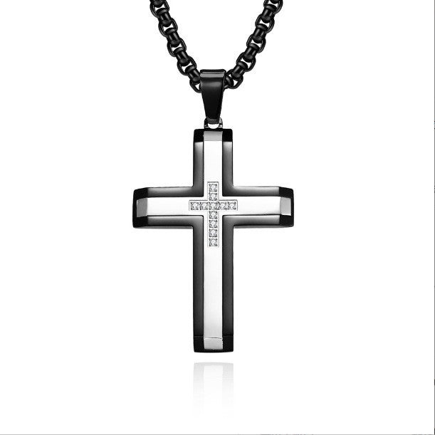 Men's Titanium Steel Two-tone Inlaid Cross Pendant