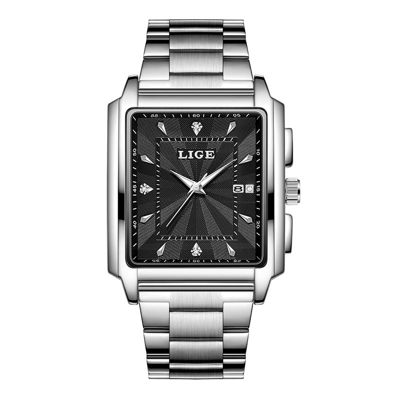 Men's Square Large Dial Steel Belt Simple Watch