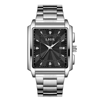 Men's Square Large Dial Steel Belt Simple Watch