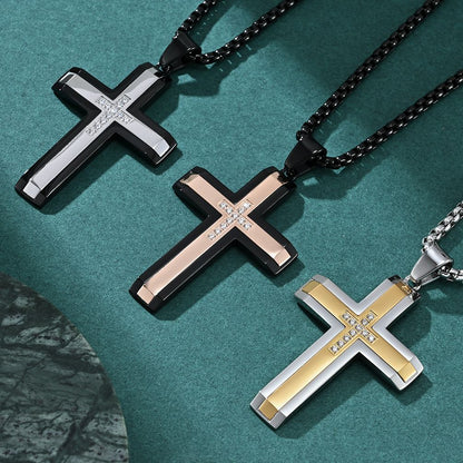 Men's Titanium Steel Two-tone Inlaid Cross Pendant