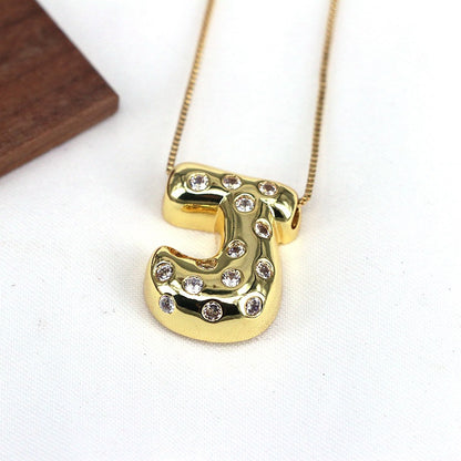 Gold-plated Balloon Bubble Inlaid Zirconium 26 Letter Pendant Necklace