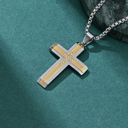 Men's Titanium Steel Two-tone Inlaid Cross Pendant