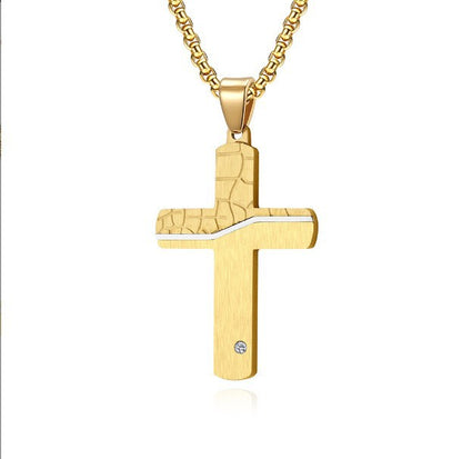 Men's Titanium Steel Two-tone Inlaid Cross Pendant