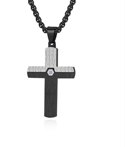 Men's Titanium Steel Two-tone Inlaid Cross Pendant